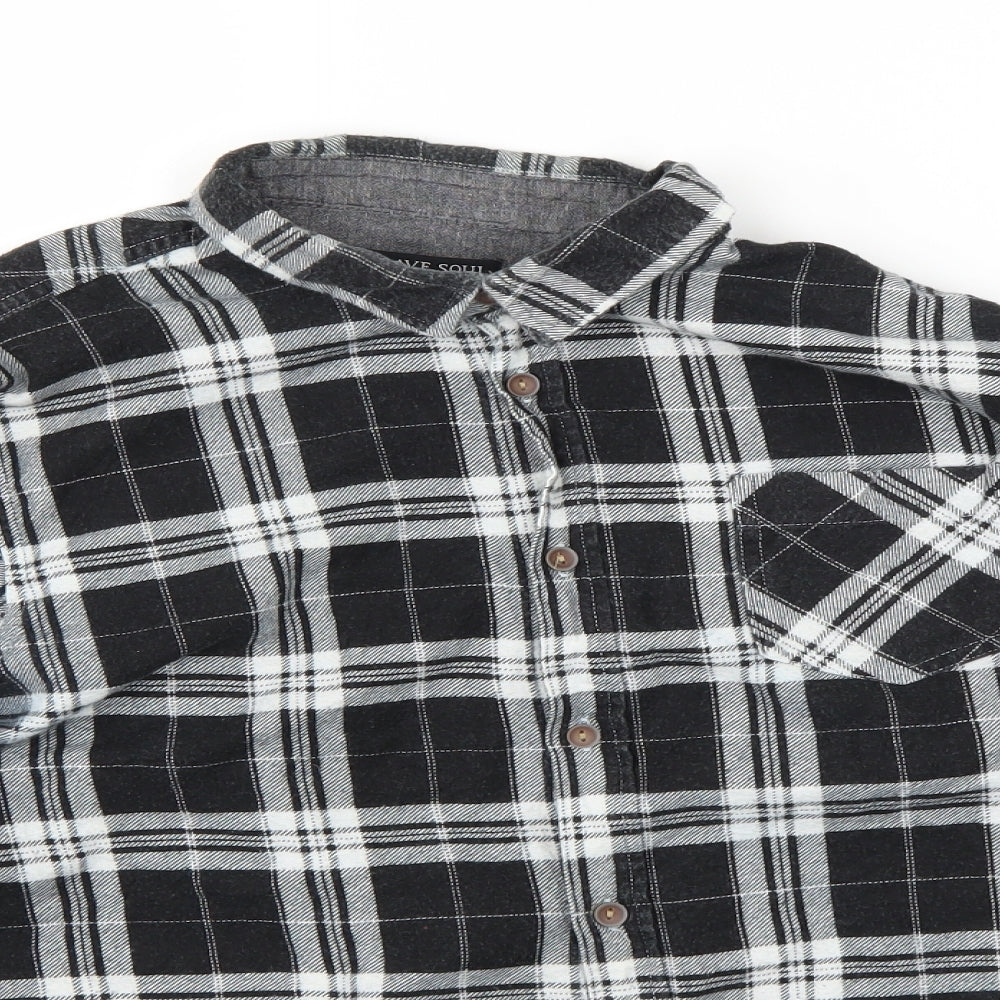 Brave Soul Mens Grey Check   Button-Up Size M