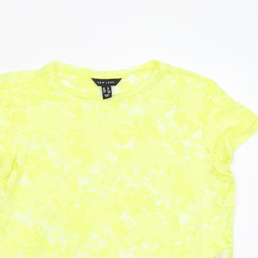 New Look Womens Yellow Floral  Basic T-Shirt Size 12