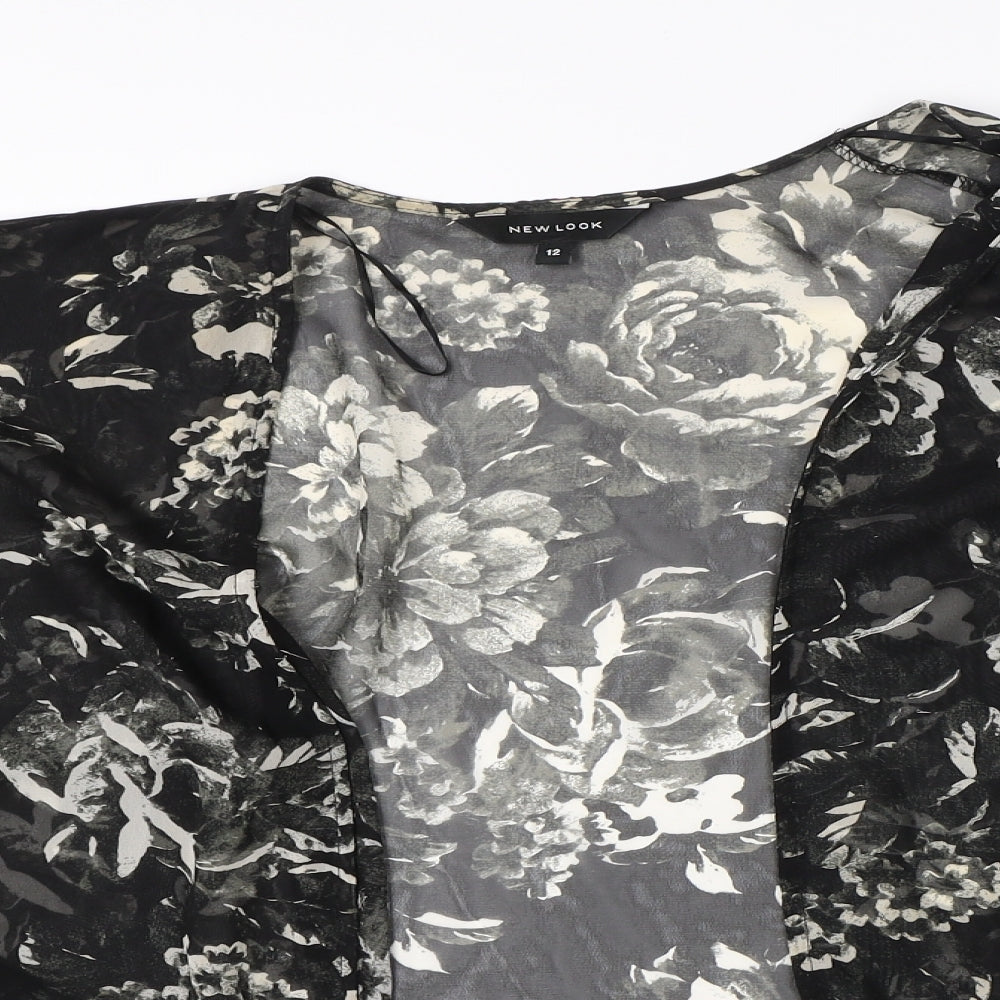 New Look Womens Black Floral  Cardigan Jumper Size 12
