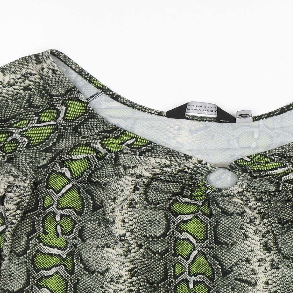 Dorothy Perkins Womens Green Animal Print  Basic Blouse Size 14