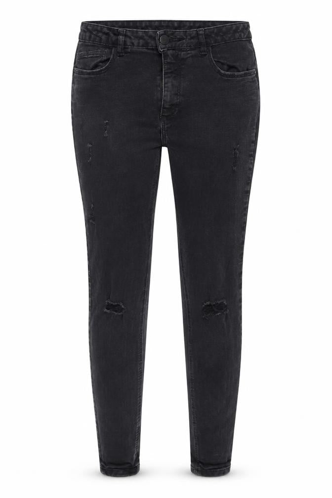Front view of Denim & Co. women’s black denim straight jeans, size UK 14, 28-inch leg