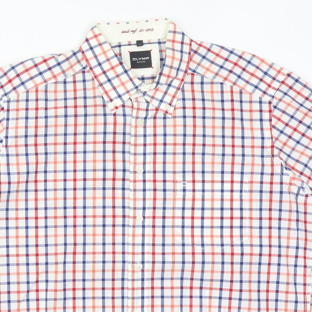 Olymp Mens Red Check   Button-Up Size L  - Blue