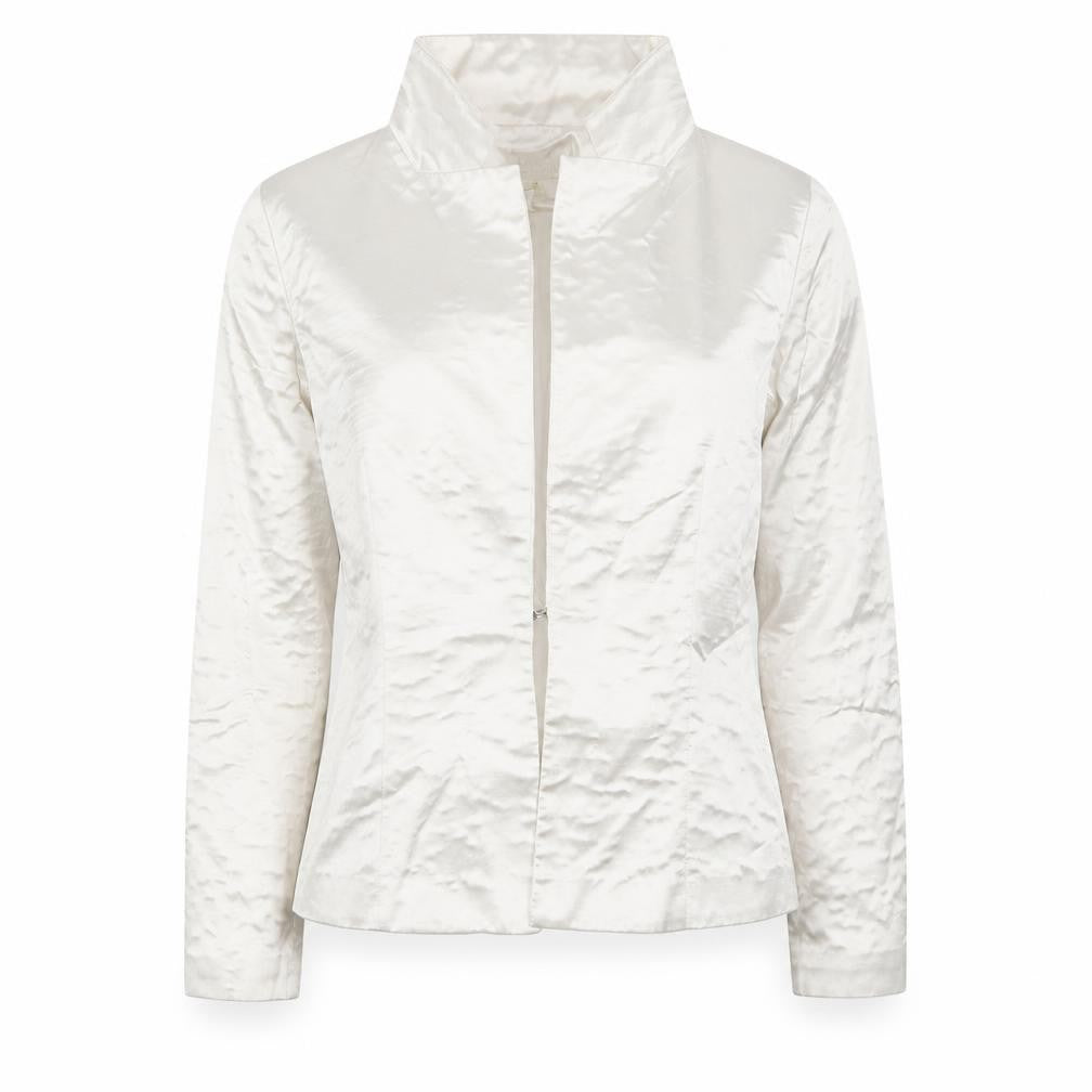 Front view of In the Style women’s white jacket, size UK 6