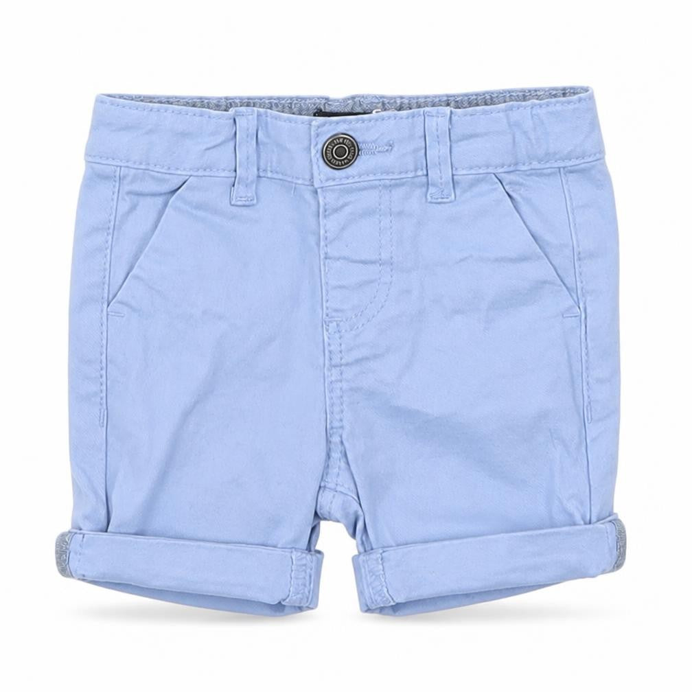 Front view of Denim Co boys’ blue cropped trousers, size 3-6, months