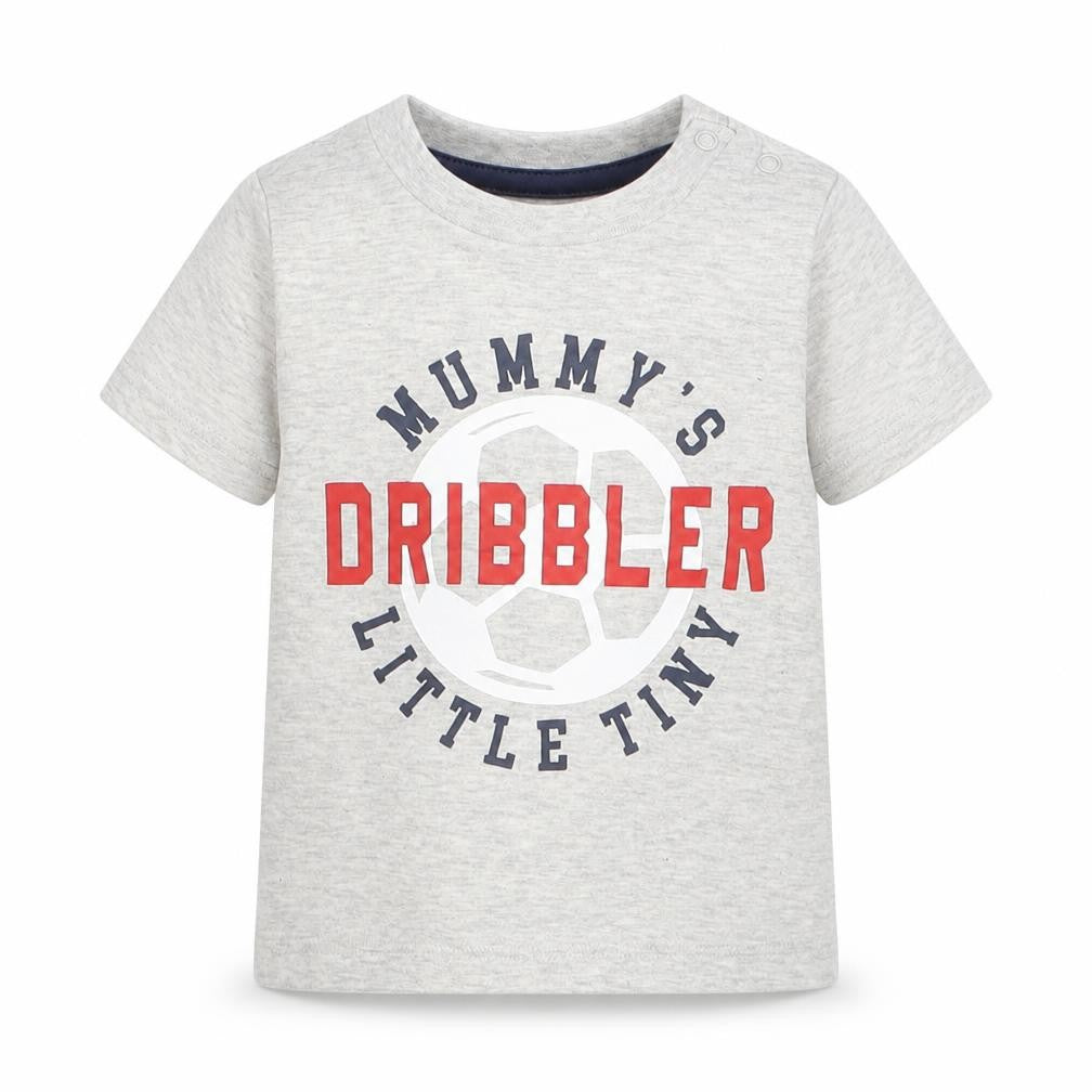 F&F Boys Grey   Basic T-Shirt Size 3-6 Months  - Mummy's Little Tiny Dribbler Football