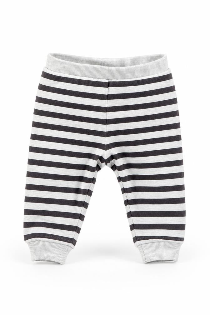 Front view of F&F Baby Grey Striped sweatpants, size 3-6, Months
