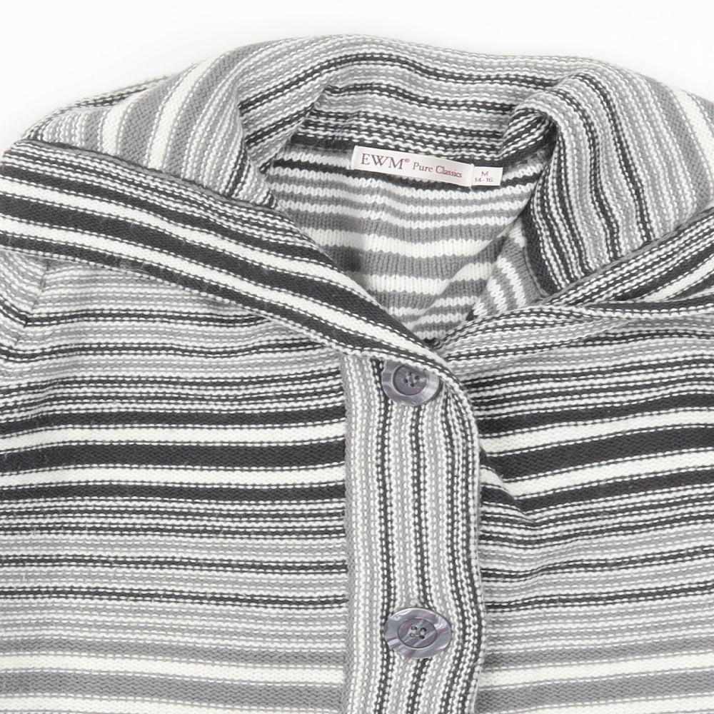 EWM Womens Grey Striped Knit Cardigan Jumper Size 14