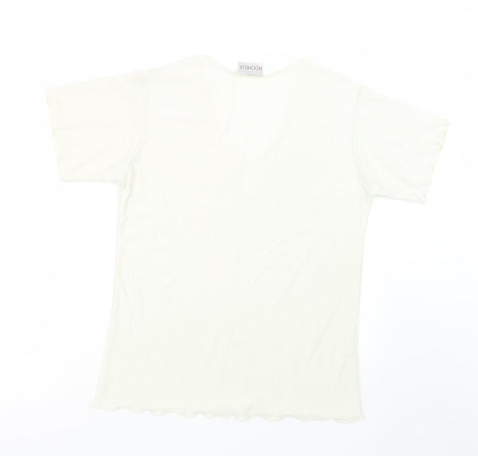 Rochelle Womens Ivory   Basic T-Shirt Size S