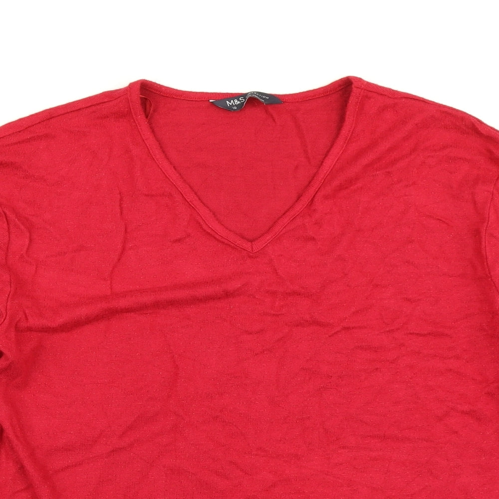 M&S Collection Womens Red  Knit Pullover Jumper Size 10
