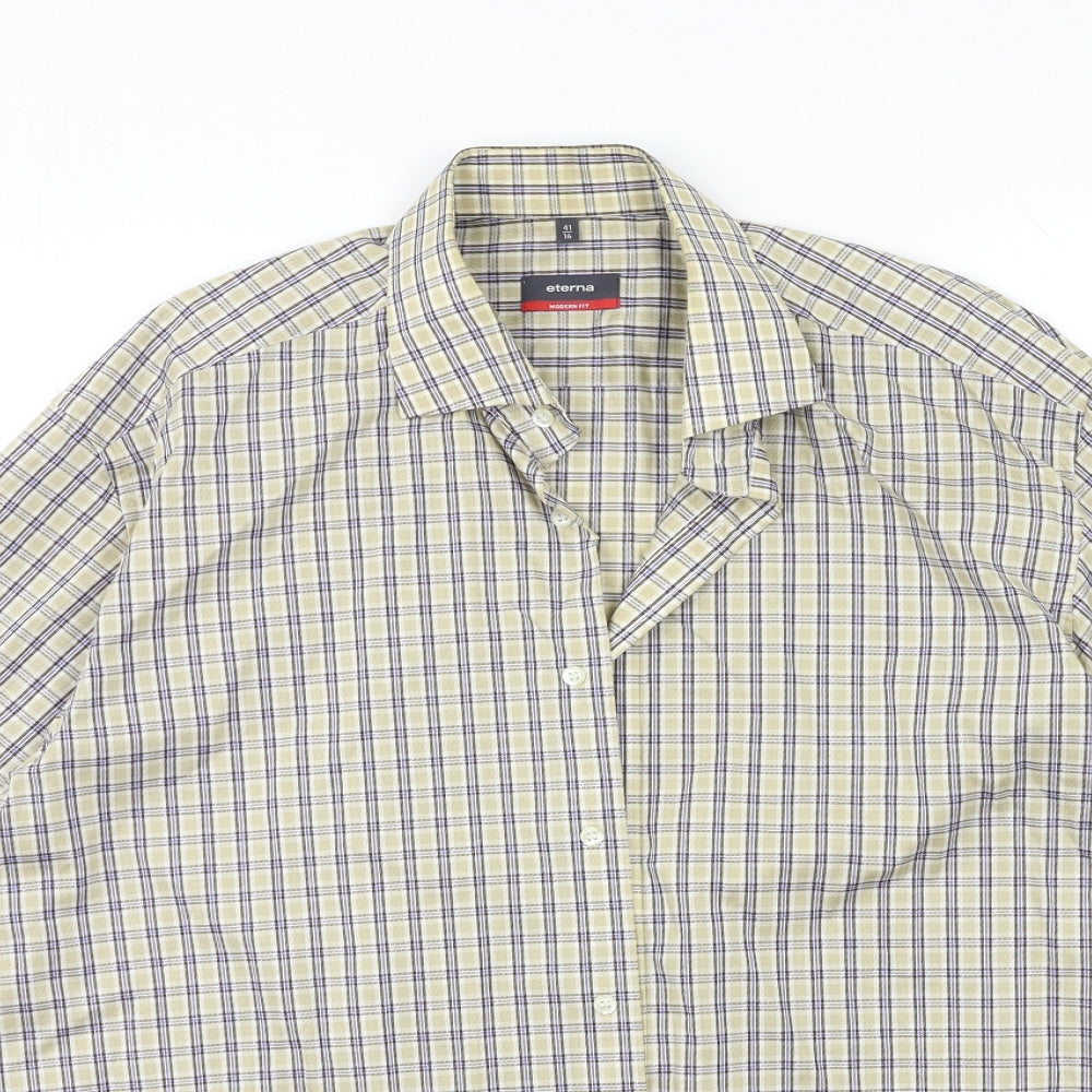 Eterna Mens Beige Check   Button-Up Size 16