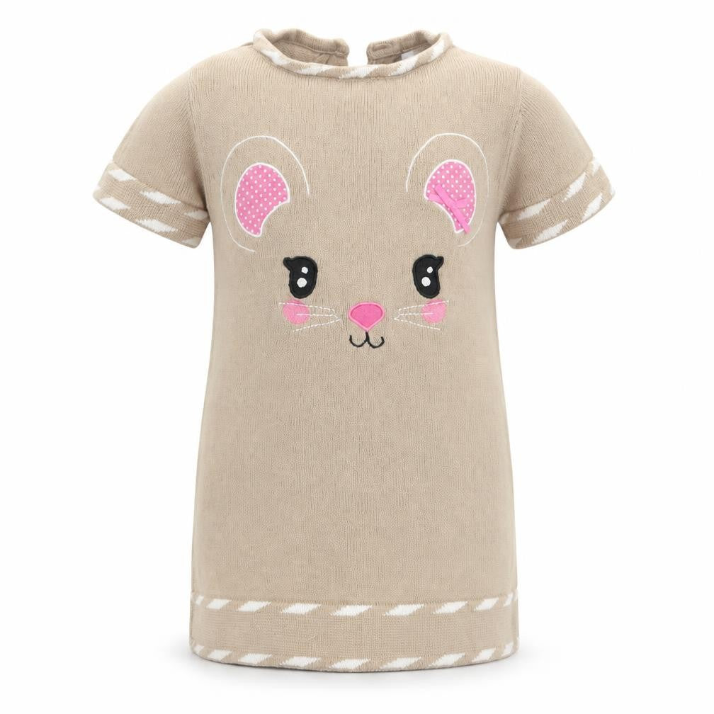 Miss Mona mouse Girls Beige Animal Print  Basic T-Shirt Size 4 Years