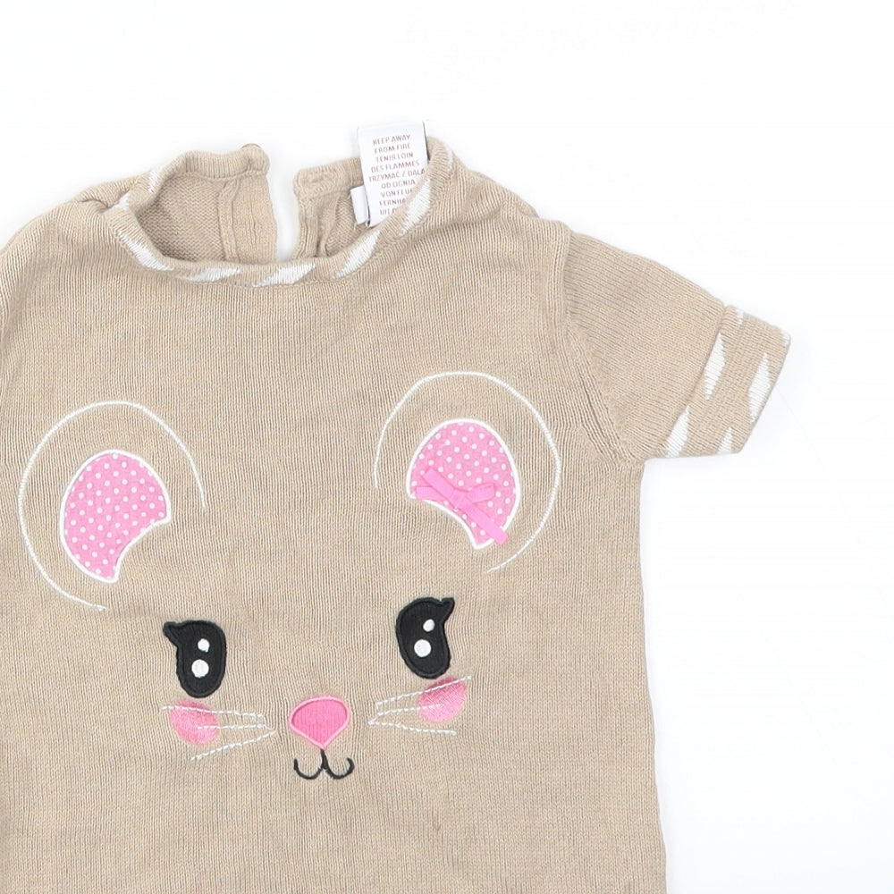Miss Mona mouse Girls Beige Animal Print  Basic T-Shirt Size 4 Years