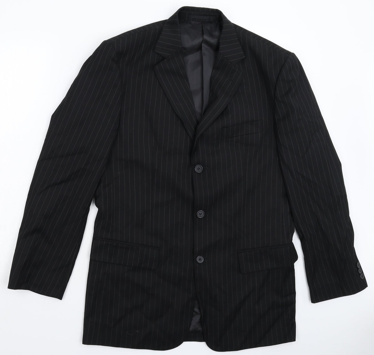 Henley & Knight Mens Black Striped  Jacket Suit Jacket Size 38