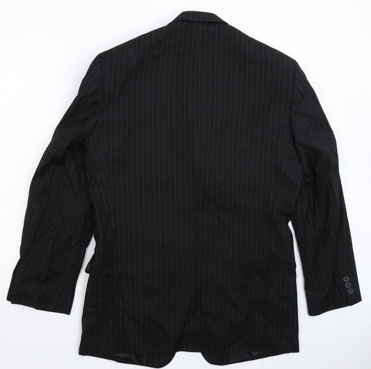 Henley & Knight Mens Black Striped  Jacket Suit Jacket Size 38