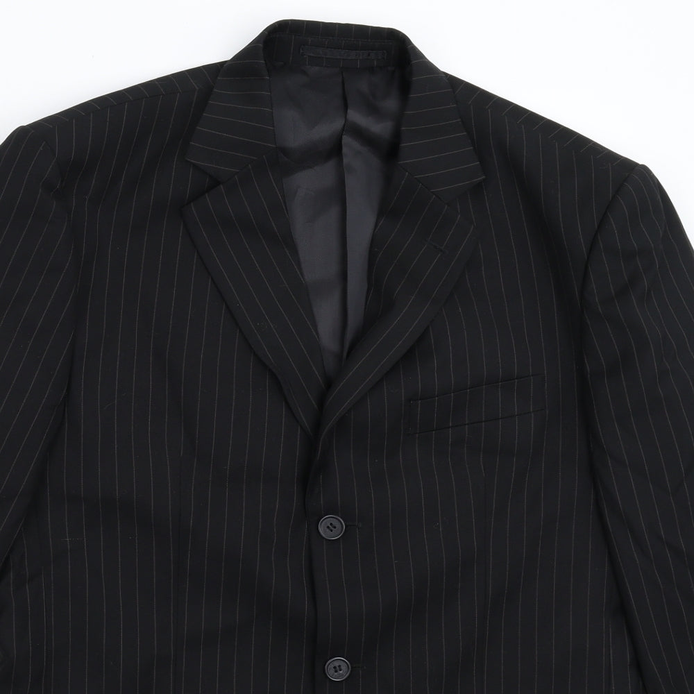 Henley & Knight Mens Black Striped  Jacket Suit Jacket Size 38