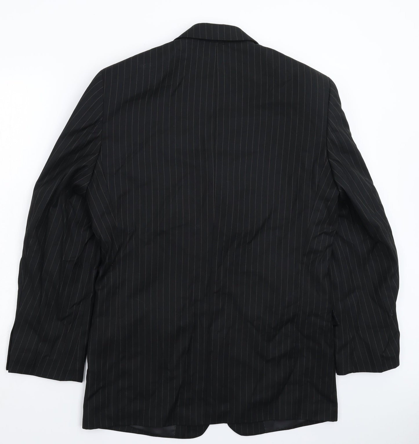 Henley & Knight Mens Black Striped  Jacket Suit Jacket Size 38