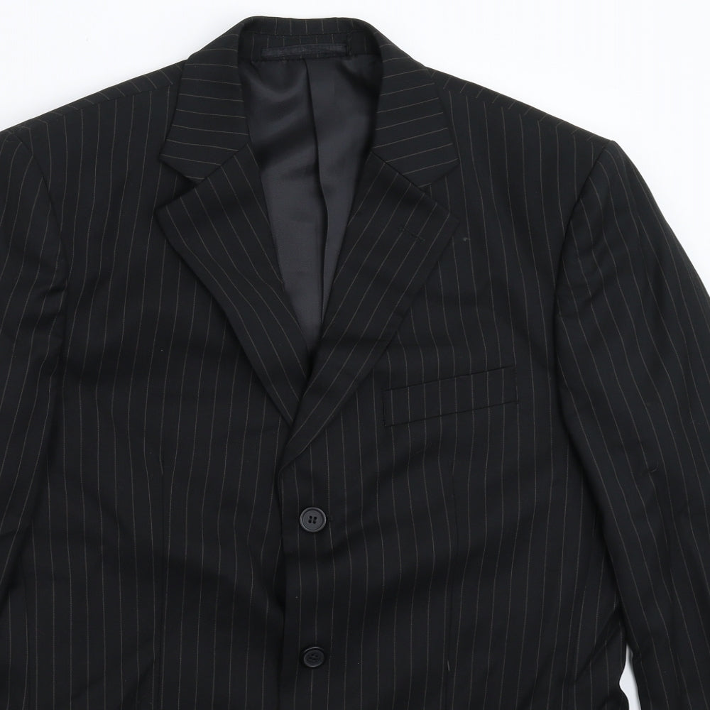 Henley & Knight Mens Black Striped  Jacket Suit Jacket Size 38