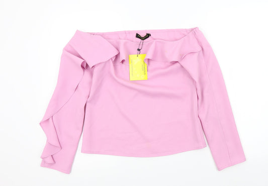 RAVI FAMOUSE Womens Pink Colourblock  Basic Blouse Size 8