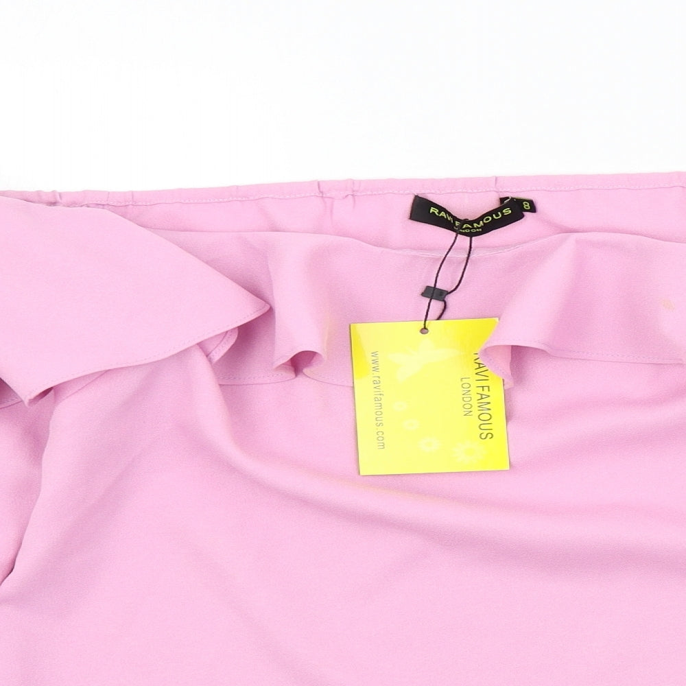 RAVI FAMOUSE Womens Pink Colourblock  Basic Blouse Size 8