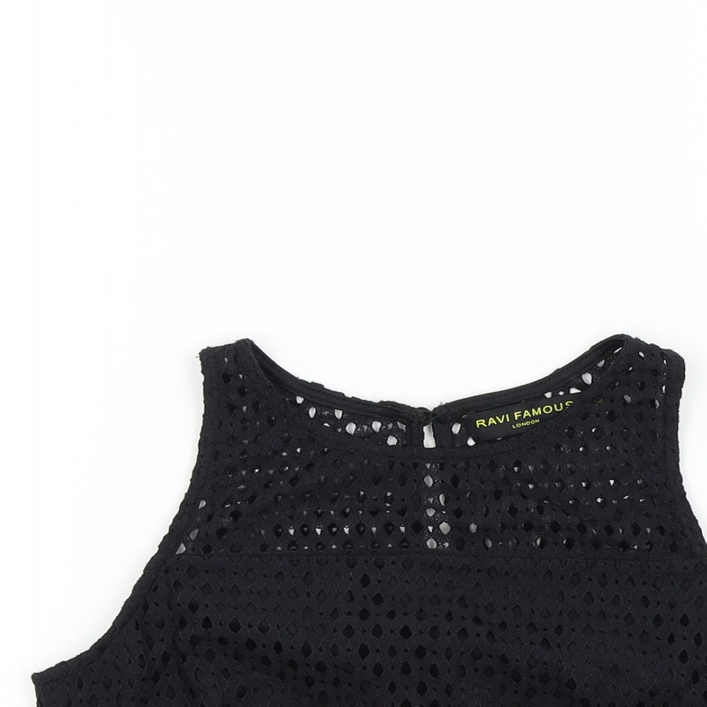 RAVI FAMOUS Womens Black Colourblock  Basic T-Shirt Size 8