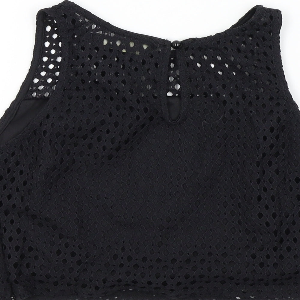 RAVI FAMOUS Womens Black Colourblock  Basic T-Shirt Size 8