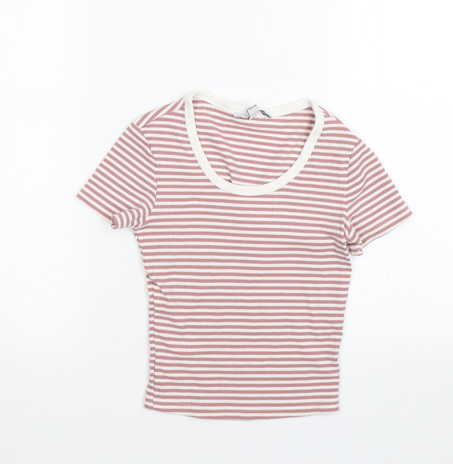 TALLY WEiJL Womens Pink Striped  Basic T-Shirt Size 2XS