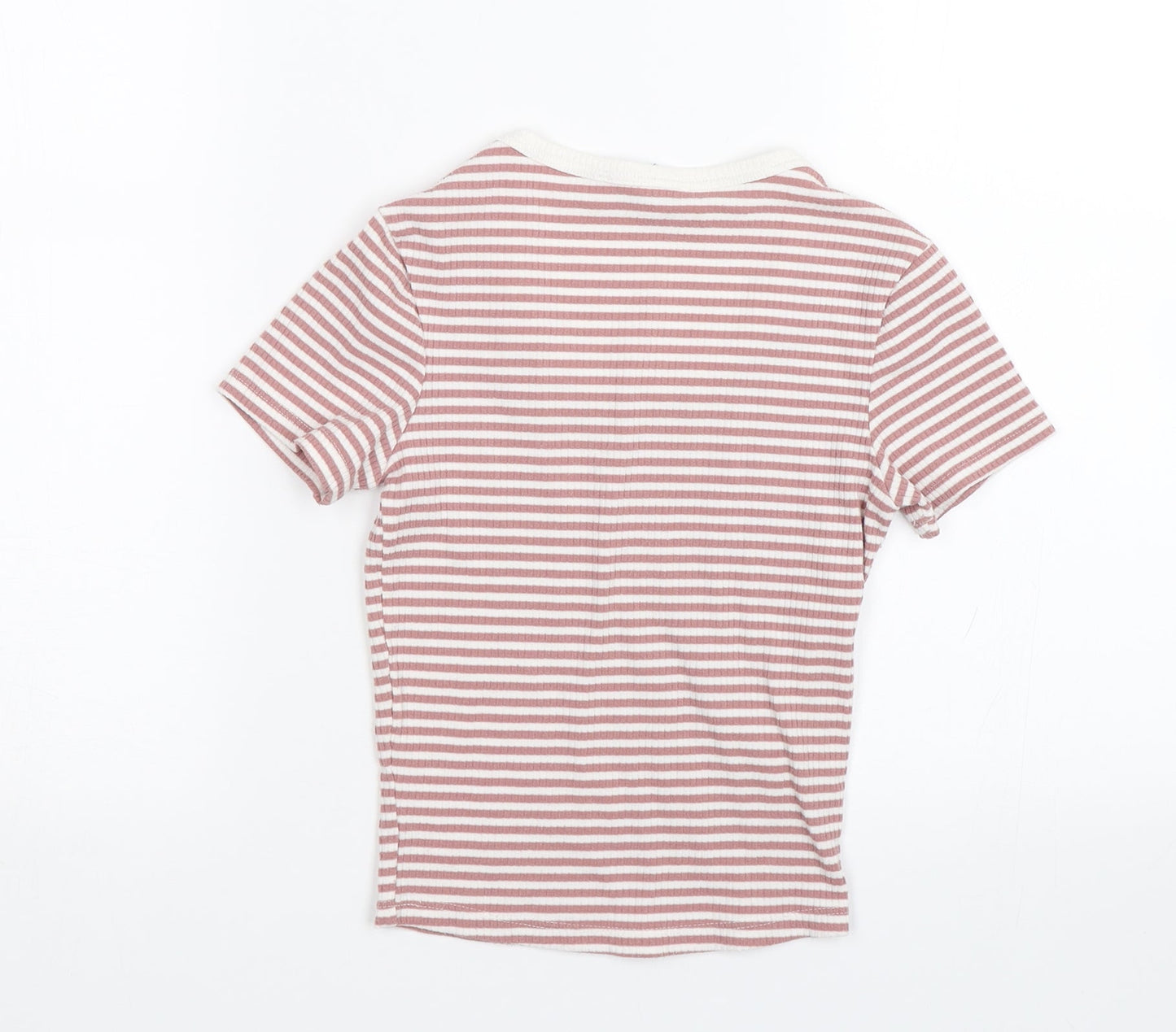 TALLY WEiJL Womens Pink Striped  Basic T-Shirt Size 2XS