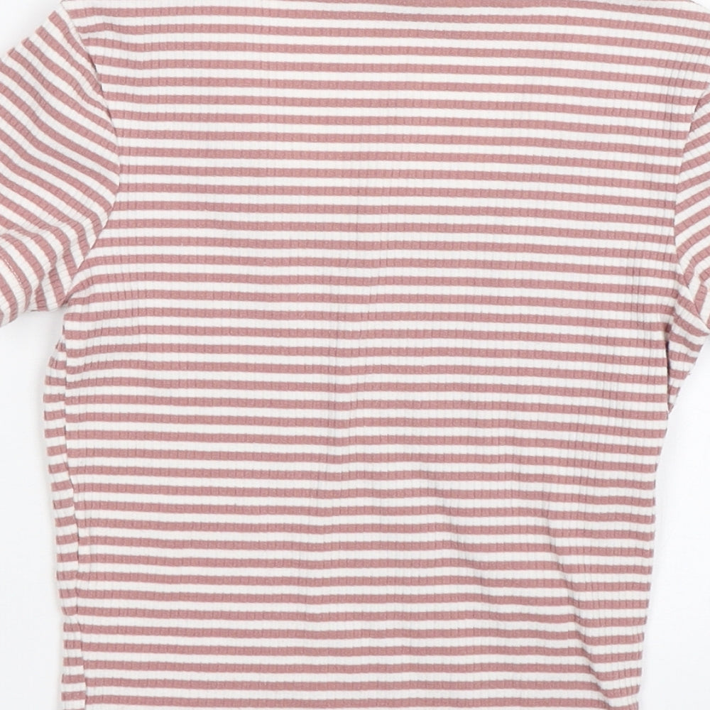 TALLY WEiJL Womens Pink Striped  Basic T-Shirt Size 2XS