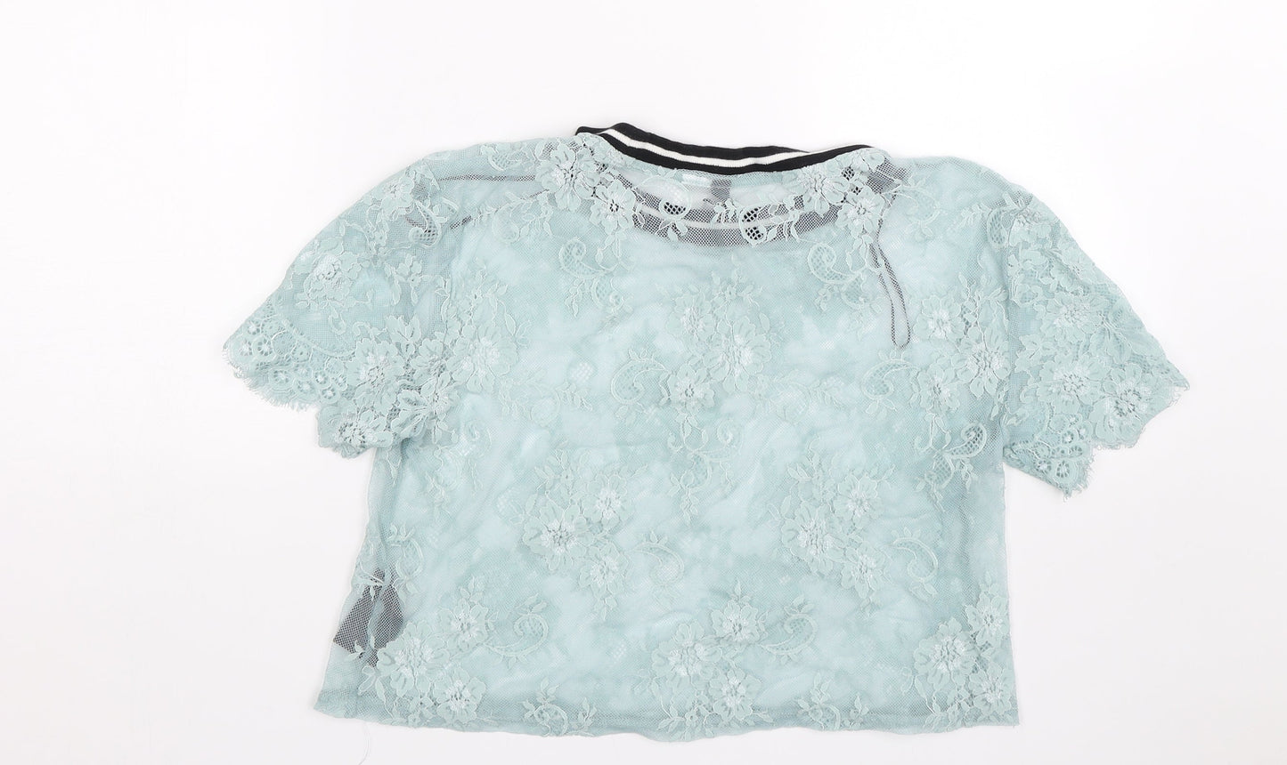 H&M Womens Blue Floral Lace Basic T-Shirt Size S  - Transparent