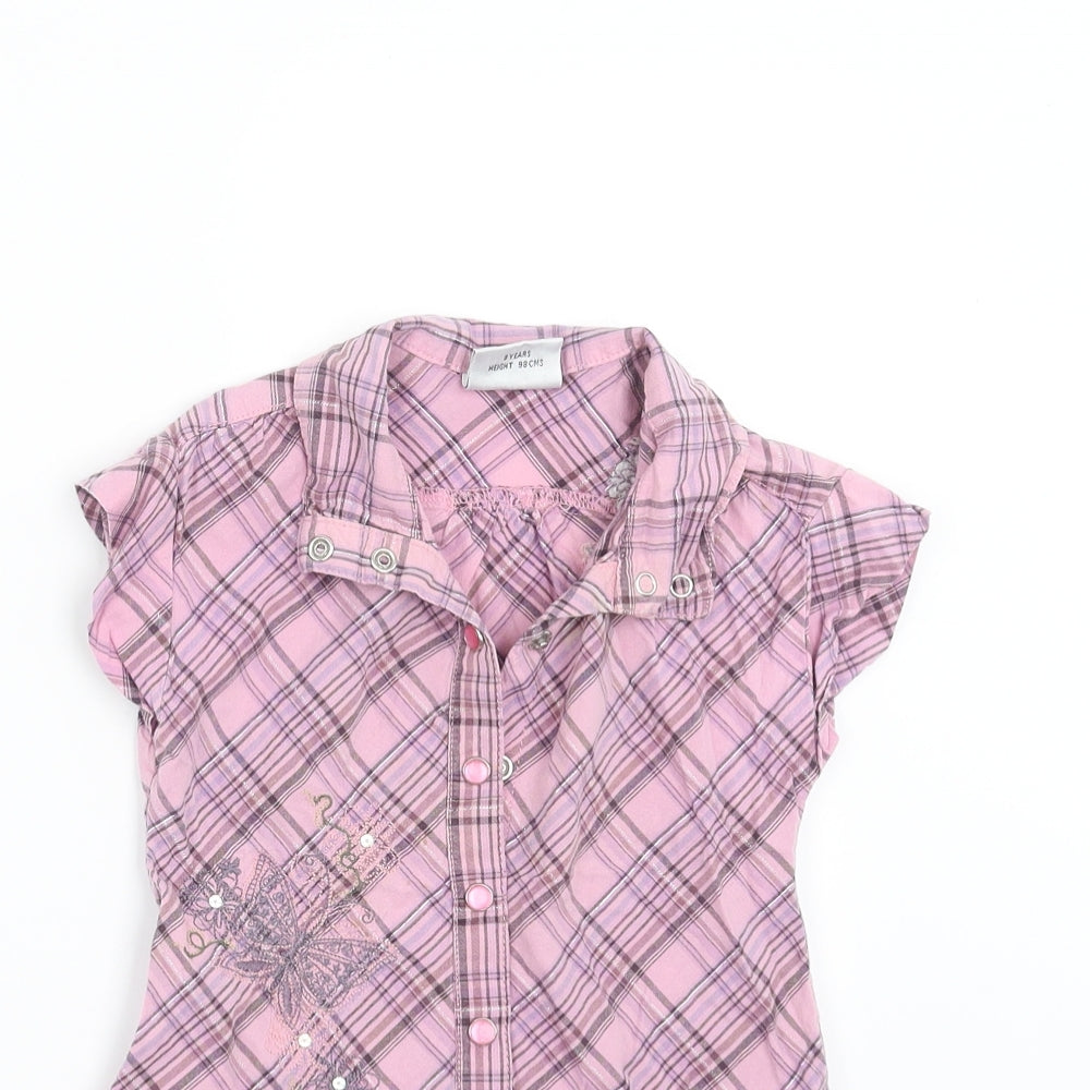 NEXT Girls Purple Check  Basic Blouse Size 3 Years  - Embroidered detail