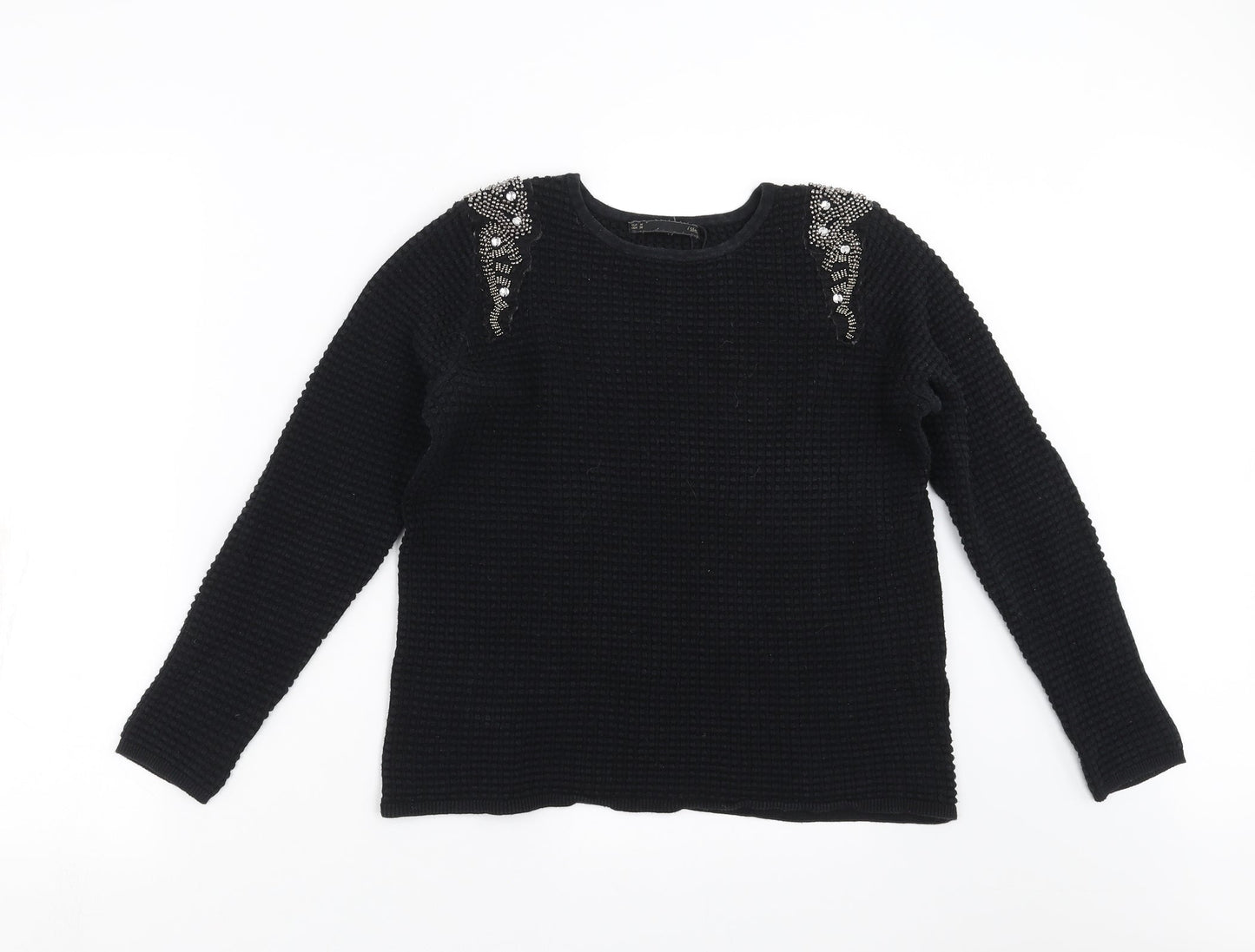 Sfera Womens Black Geometric  Pullover Jumper Size M  - beaded