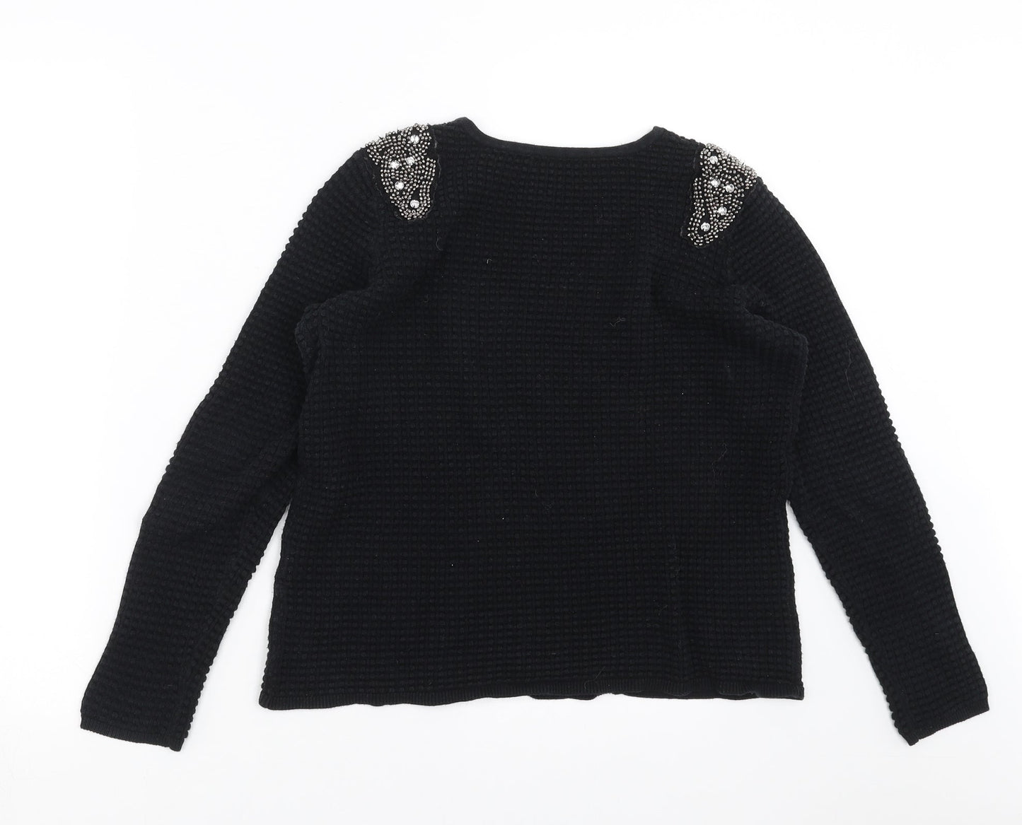 Sfera Womens Black Geometric  Pullover Jumper Size M  - beaded