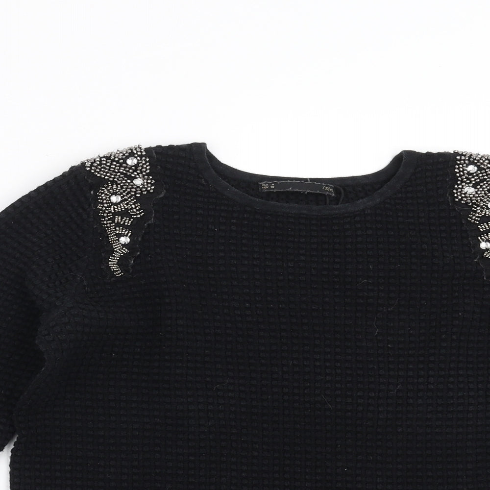 Sfera Womens Black Geometric  Pullover Jumper Size M  - beaded
