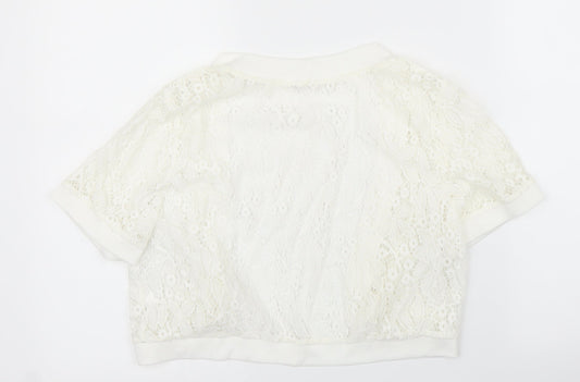 Abollria Womens White Floral  Cardigan Jumper Size M