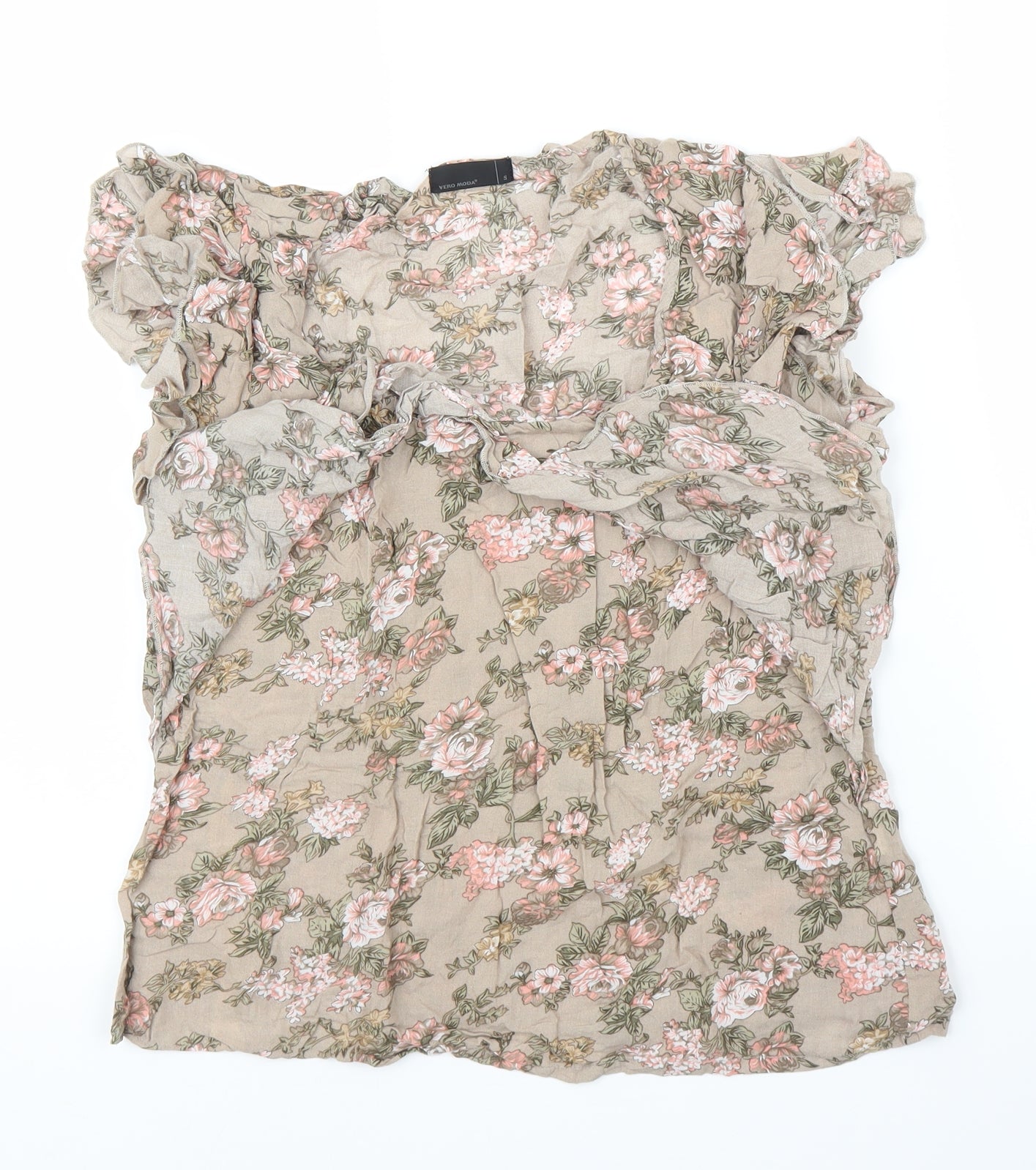 Vera Moda Womens Beige Floral  Basic Blouse Size S