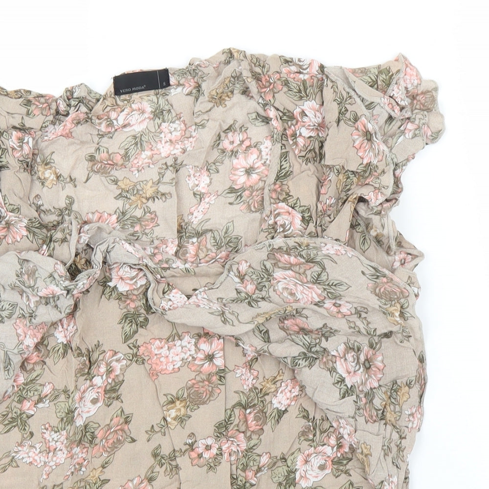 Vera Moda Womens Beige Floral  Basic Blouse Size S