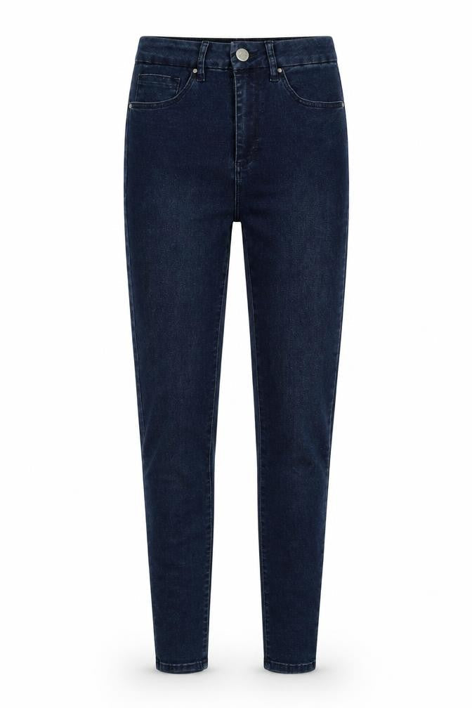 Front view of ASOS women’s blue denim mom jeans, size UK 6, 32-inch leg