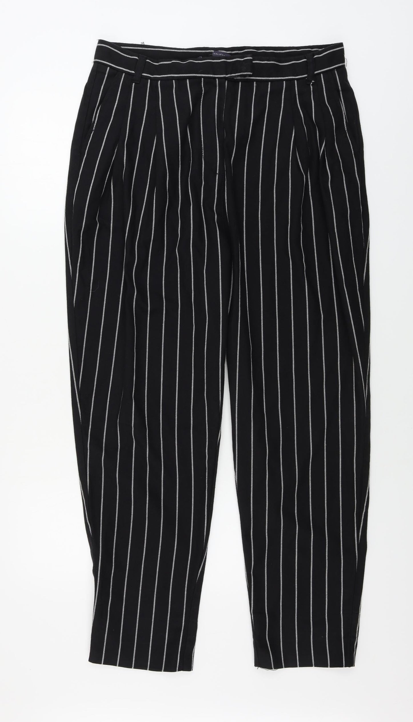 Preworn  Womens Black Striped  Trousers  Size 32 in L28 in