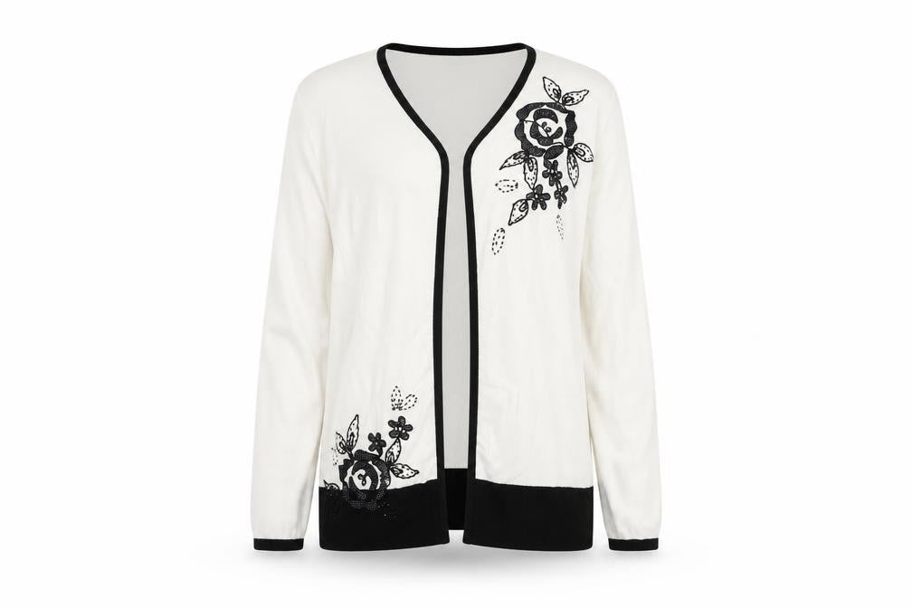 Front view of Frank Saul White Geometric Knit Cardigan Jumper, size L