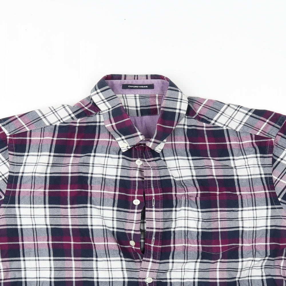 oxford weave Mens Purple Plaid   Button-Up Size 44
