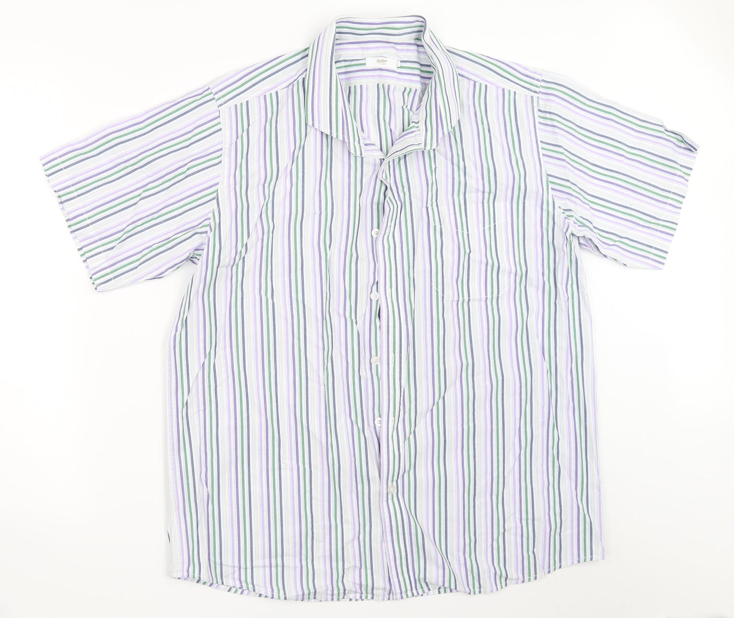 Cotton Traders Mens White Striped   Button-Up Size L