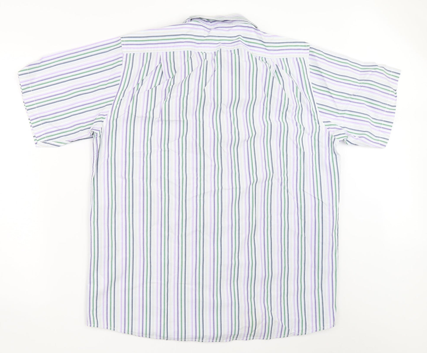 Cotton Traders Mens White Striped   Button-Up Size L
