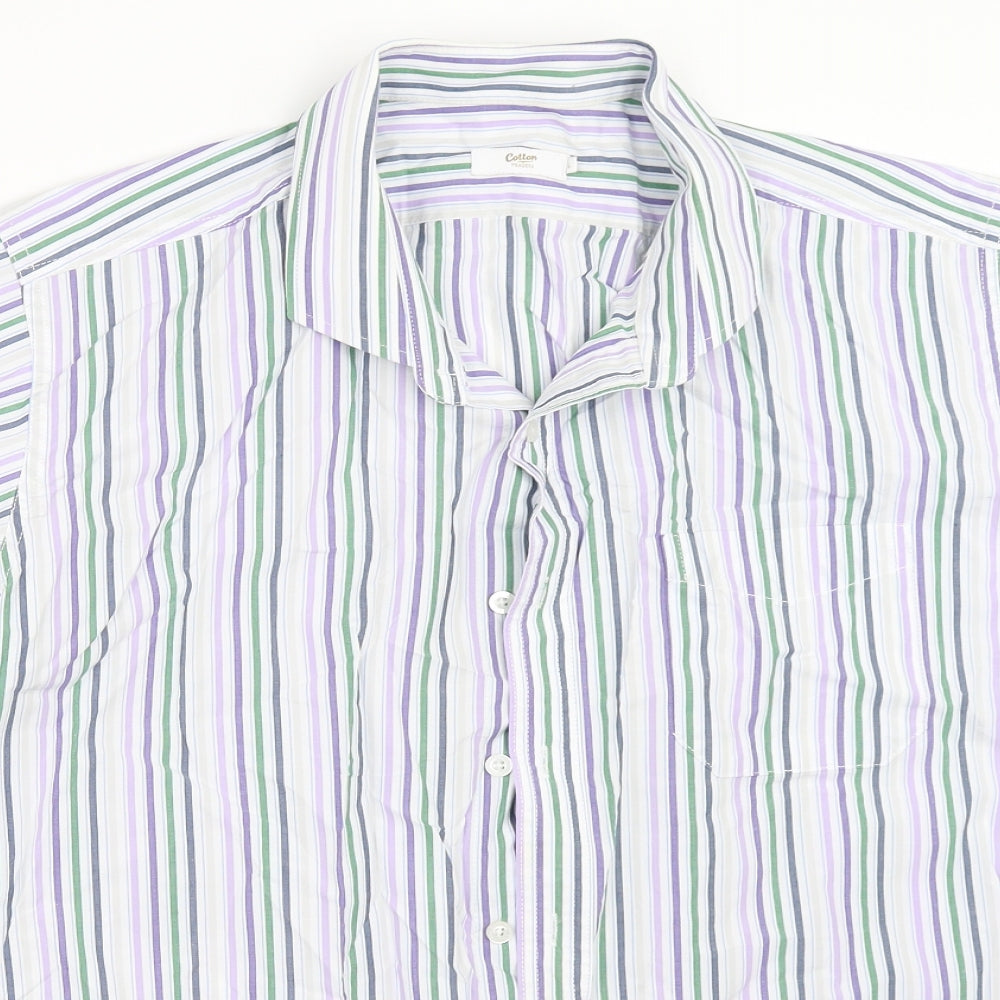 Cotton Traders Mens White Striped   Button-Up Size L