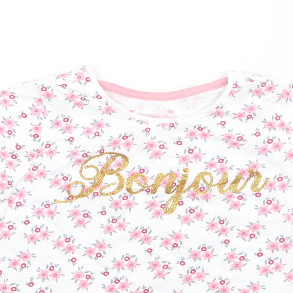 Primark Girls White Floral  Basic T-Shirt Size 3-4 Years