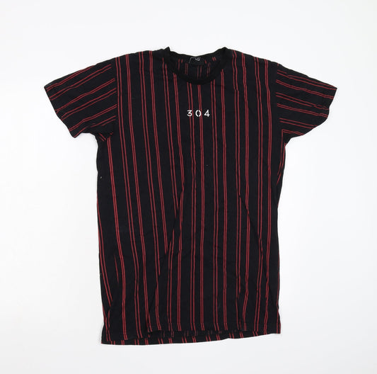 304 Mens Black Striped   T-Shirt Size M