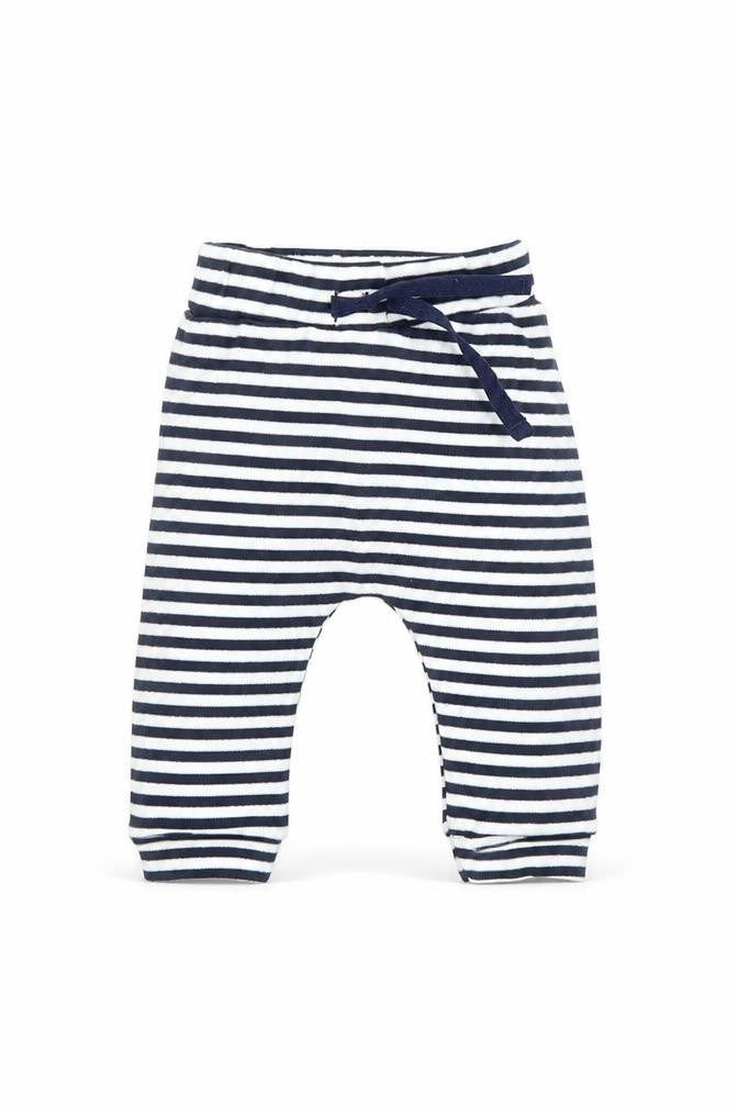 Front view of Very girls’ blue striped sweatpants leggings, size 3-6, months