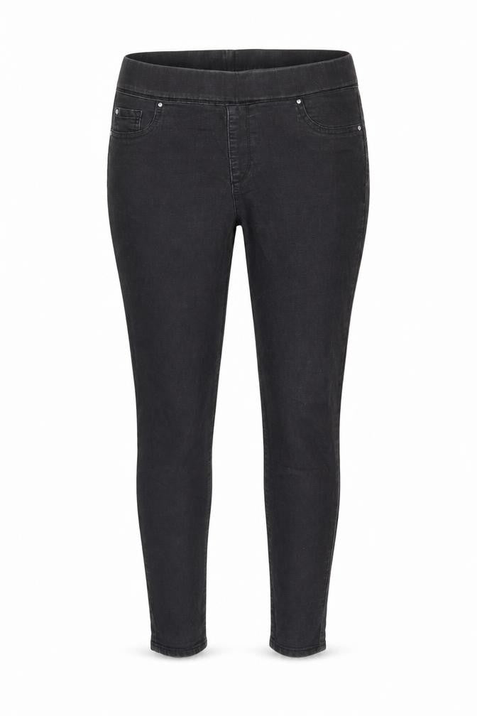 Front view of Denim & Co. women’s black denim jegging jeans, size UK 41, in, 28-inch leg