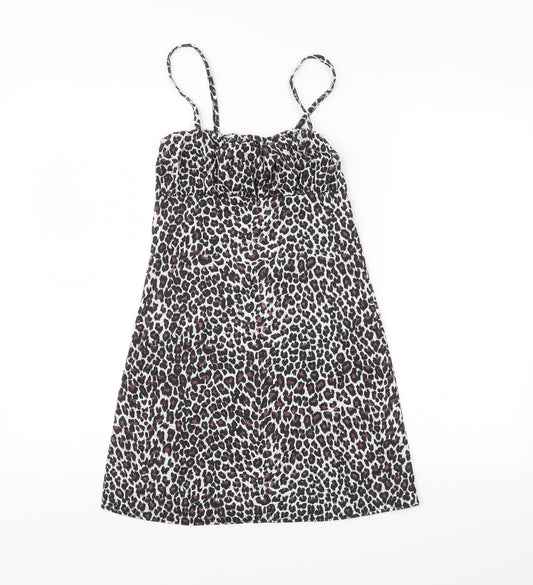 PRETTYLITTLETHING Womens Brown Animal Print  Basic Blouse Size 4
