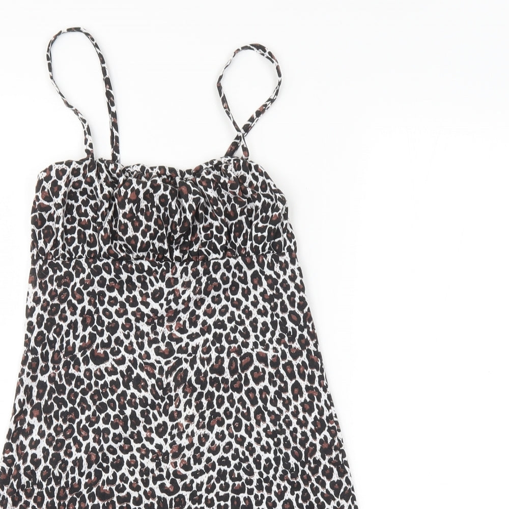 PRETTYLITTLETHING Womens Brown Animal Print  Basic Blouse Size 4