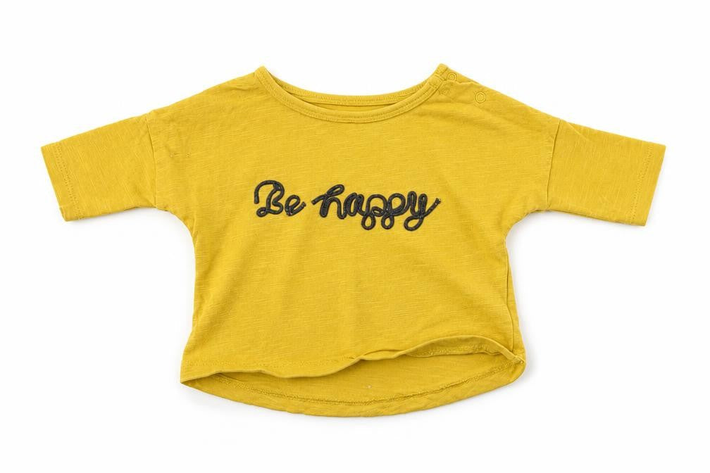 Front view of Next Baby Yellow Basic T-Shirt, size 0-3, Months - Be Happy